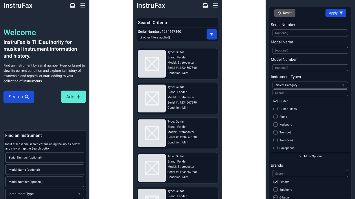 InstruFax mobile screen designs